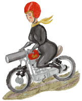 Motorradbiene 3 - Motorradfahrerin mit rotem Helm - freie Illustration