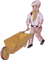 Mann mit Schubkarre - Karikatur, gratis Clipart, freigestelltes Gif Bild, Freisteller