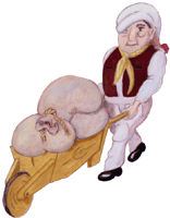Mann mit Schubkarre - Karikatur, gratis Clipart, freigestelltes Gif Bild, Freisteller