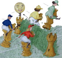 Schachfigurenderby, Springerturnier, Springer am Hindernis, gratis Clipart, freigestelltes Gif Bild, Freisteller
