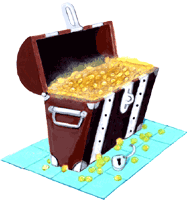 Clipart Schatztruhe 2 mit Goldmünzen, Gif Bild gratis