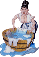 Waschfrau steht am Waschzuber, gratis Clipart, freigestelltes Gif Bild, Freisteller