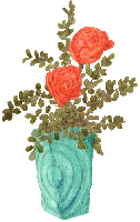 Rosen mit Berberitze, Sauerdorn in kunstvoller Vase - freigestelltes Clipart