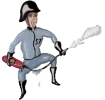 Feuerwehrmann mit Feuerloescher  Grafik