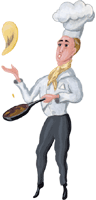 Koch mit Pfanne und Eierkuchen, Eierkuchenkoch, gif clipart, freigestelltes kostenloses Bild