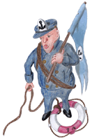 Seemann mit Fahne und Rettungsring - gratis Clipart