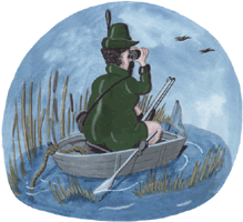 Entenjagd 1, Jägerin im Ruderboot, gratis Clipart