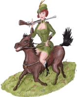 Jagdabenteuer 1, Diana zu Pferde, farbige Illustration