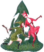 Jagdabenteuer 2, Diane packt Fuchs am Schwanz, gezeichnete Illustration