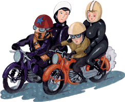 Motorradfahrer 17, zwei Pärchen fahren Motorrad