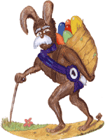 alter Hase mit Kiepe 2 freigestelltes Clipart,  kostenloses Bild zum herunterladen