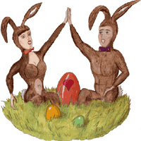 Hasenliebe im Ostergras - freies Clipart, kostenloses Bild zum herunterladen