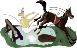 Im Wassergraben 1 - Reiterin fällt in den Wassergraben - freies Clipart
