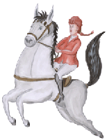 Pferd und Amazone - Reiterin auf Schimmel - freigestelltes Clipart