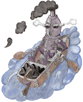 Roboter im Ruderboot, Gif Clipart gratis