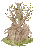 Baumteufel - Teufelsfiguren aus Holz - Acrylgrafik, Clipart gratis