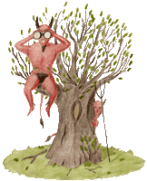 Teufel 3 - Teufel sitzt im Baum und beobachtet dich - farbiges Clipart