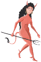 Teufelchen 2 - Teufelin im roten Dress mit Dreizack - kostenloses Clipart, Pixelgrafik