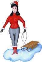 Frau mit Schlitten 1, freigestelltes Clipart