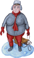 Frau mit Schlitten 2, freigestelltes Clipart